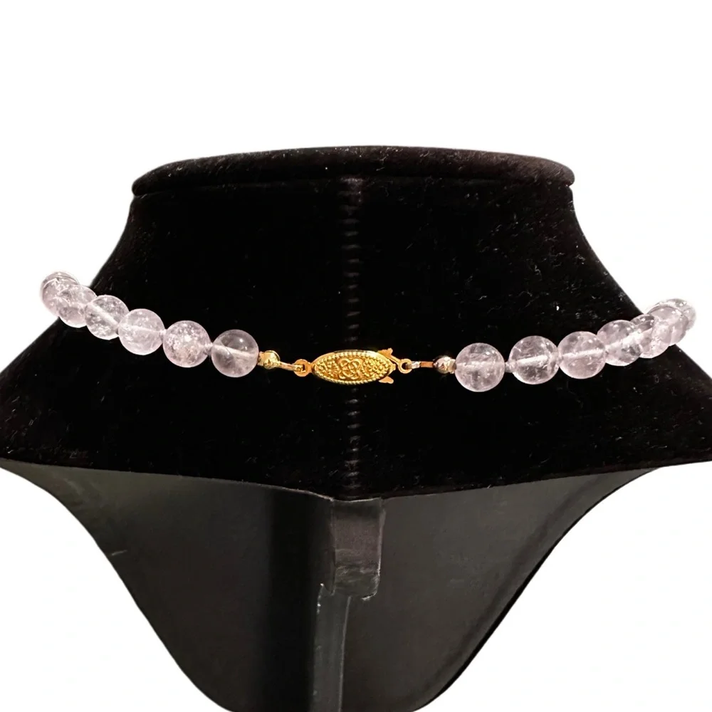 AMETHYST DELICATE LIGHT PURPLE BEADED NECKLACE 8 1/4” DROP GOLDTONE CLASP